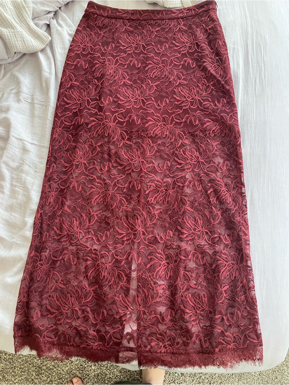Hill House Olympia Lace Maxi Skirt in Burgundy
